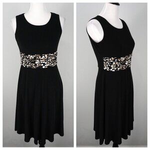 Jessica Howard Black Sleeveless A-Line Stretch Floral Sequin Formal Dress Sz 6P